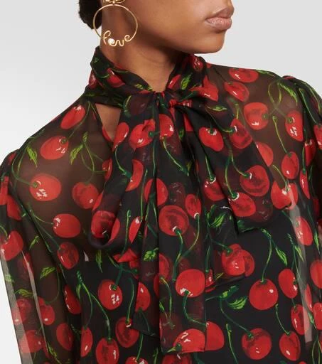 Dolce & Gabbana Cherry tie-neck silk chiffon blouse 4
