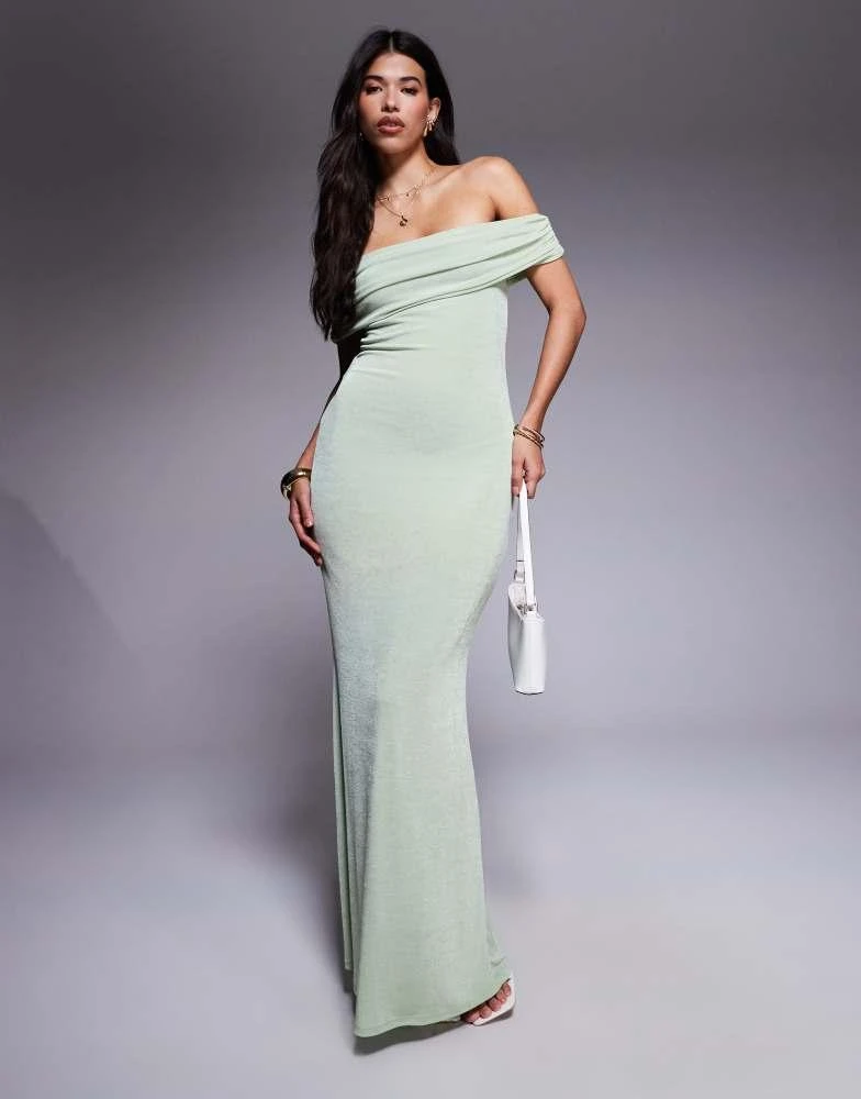 Aria Cove slinky ruched bardot bodycon maxi dress in green  On Sale Now  with Up to 20% Off | Discover Exclusive Deals & Savings at BeyondStyle   Authentic Aria Cove Home|Women|Dresses