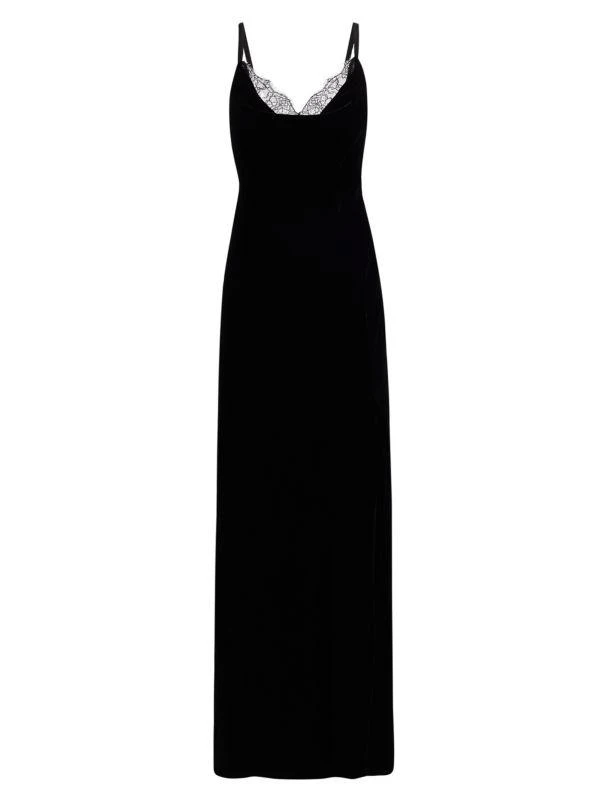 L'Agence Venice Velvet-Lace Cowlneck Gown 7