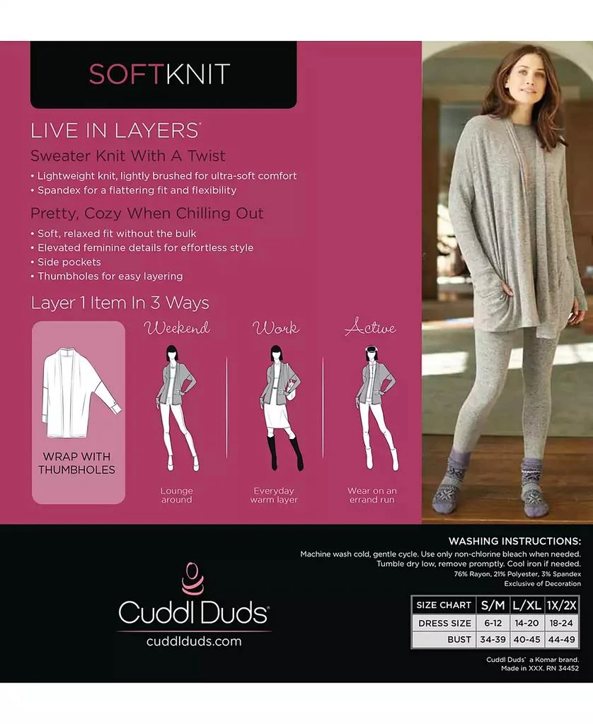 Cuddl Duds Women's SoftKnit Thumbhole-Cuff Wrap 5