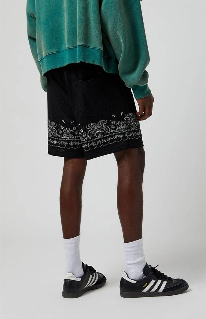 PacSun Black Aaron Paisley Embroidered Mesh Volley Shorts 5