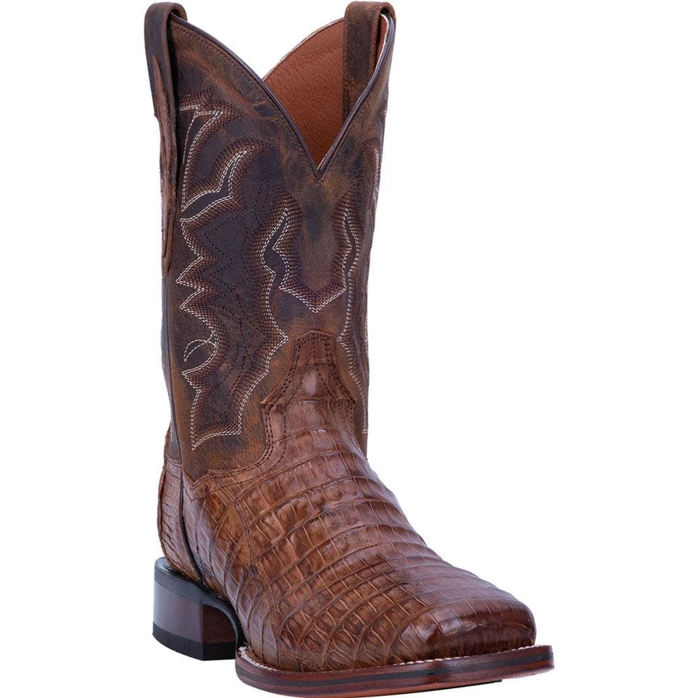 Dan Post Boots Kingsly Caiman Croc Embroidered Square Toe Pull On Cowboy Boots 2
