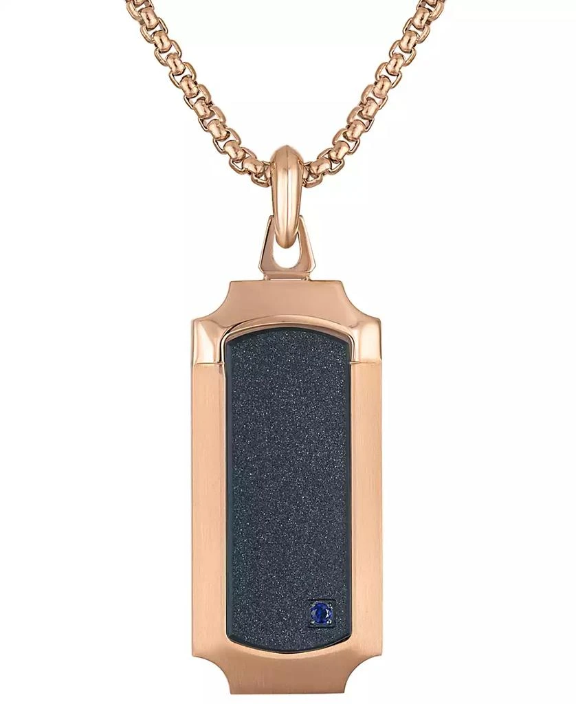 Bulova Men's 150th Anniversary Rose Gold-Tone Stainless Steel Blue Sapphire Accent Dog Tag Pendant Necklace, 24" + 2" extender 3