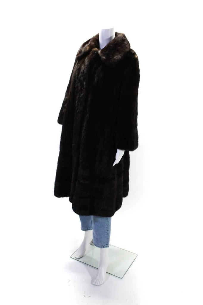 Evans Minerva by  Womens Mink Fur Buttoned Collared Long Sleeve Coat Brown 2