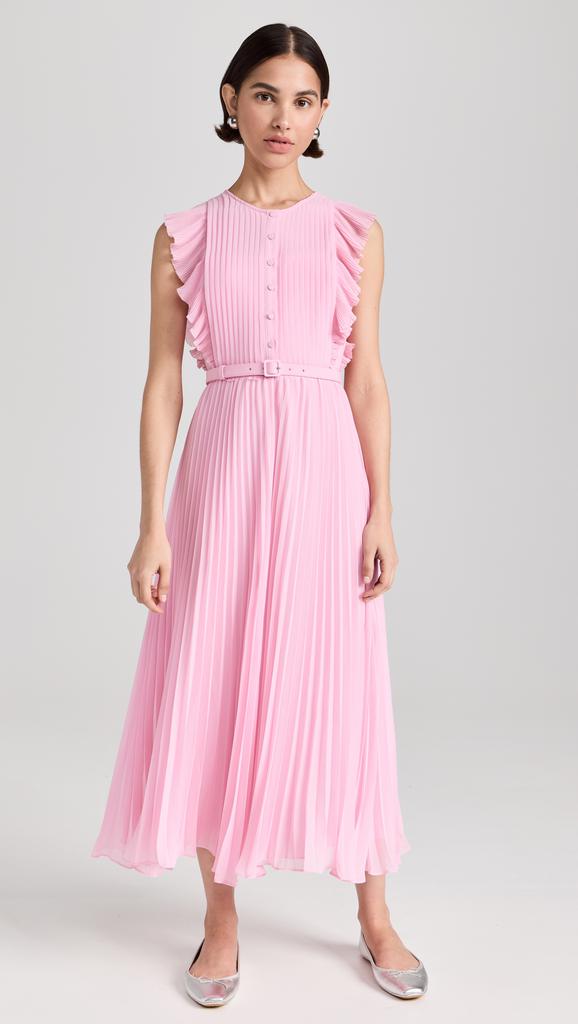 Self Portrait Pink Chiffon Sleeveless Ruffle Midi Dress