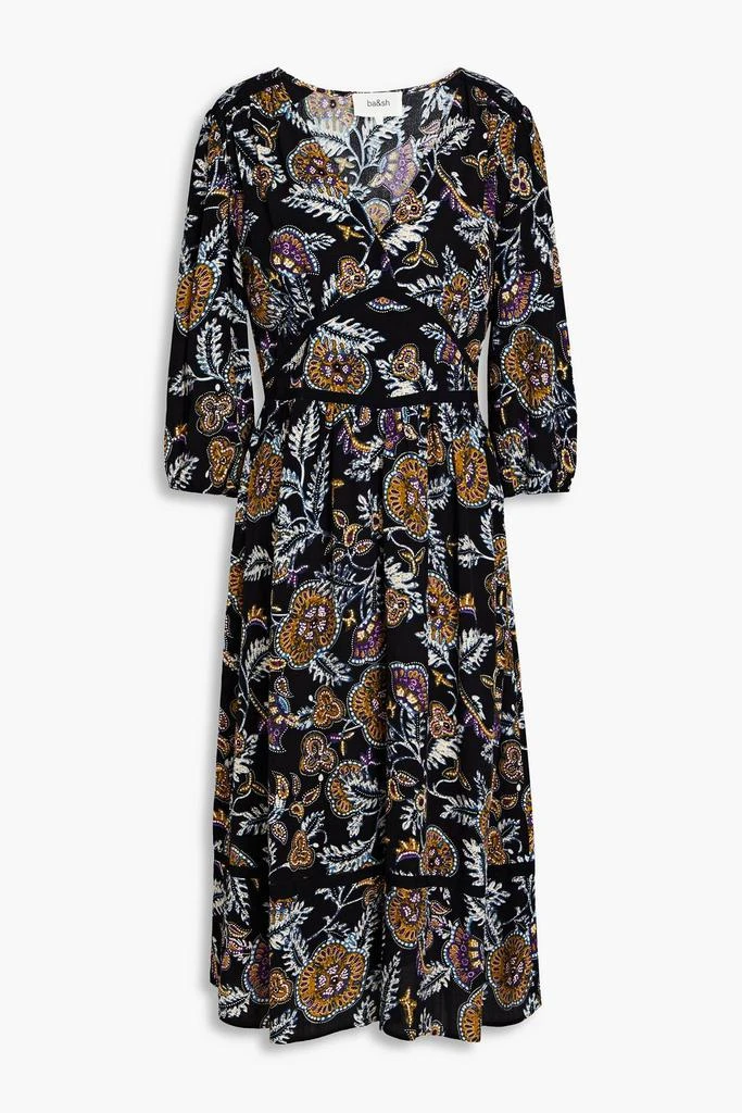 ba&sh Vienne gathered printed crepe midi dress 1