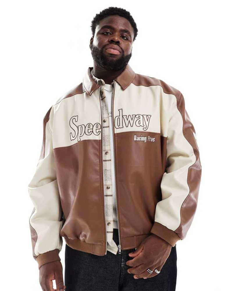 ASOS ASOS DESIGN faux leather oversized motocross jacket in tan 2