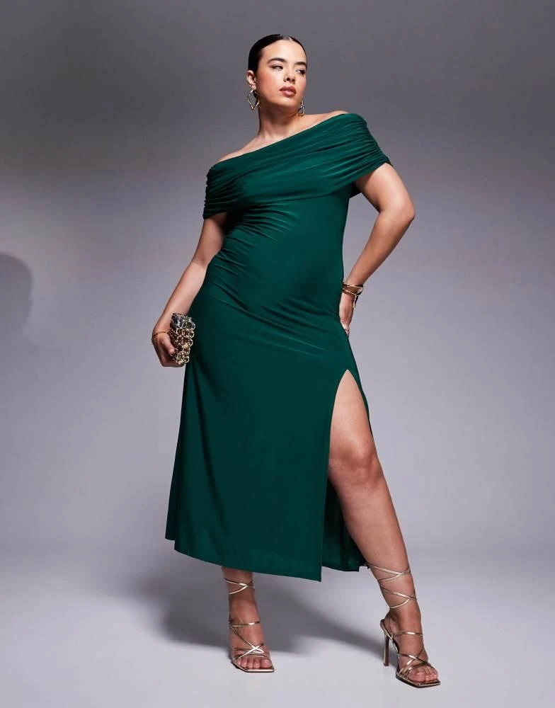 ASOS ASOS DESIGN Curve bandeau maxi dress with split in bottle green 1