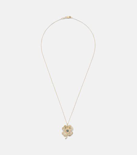 Ileana Makri Lucky Clover 18kt gold pendant necklace with gemstones