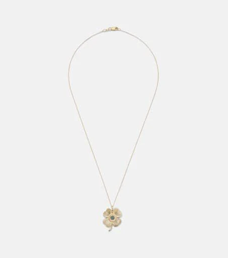 Ileana Makri Lucky Clover 18kt gold pendant necklace with gemstones 1