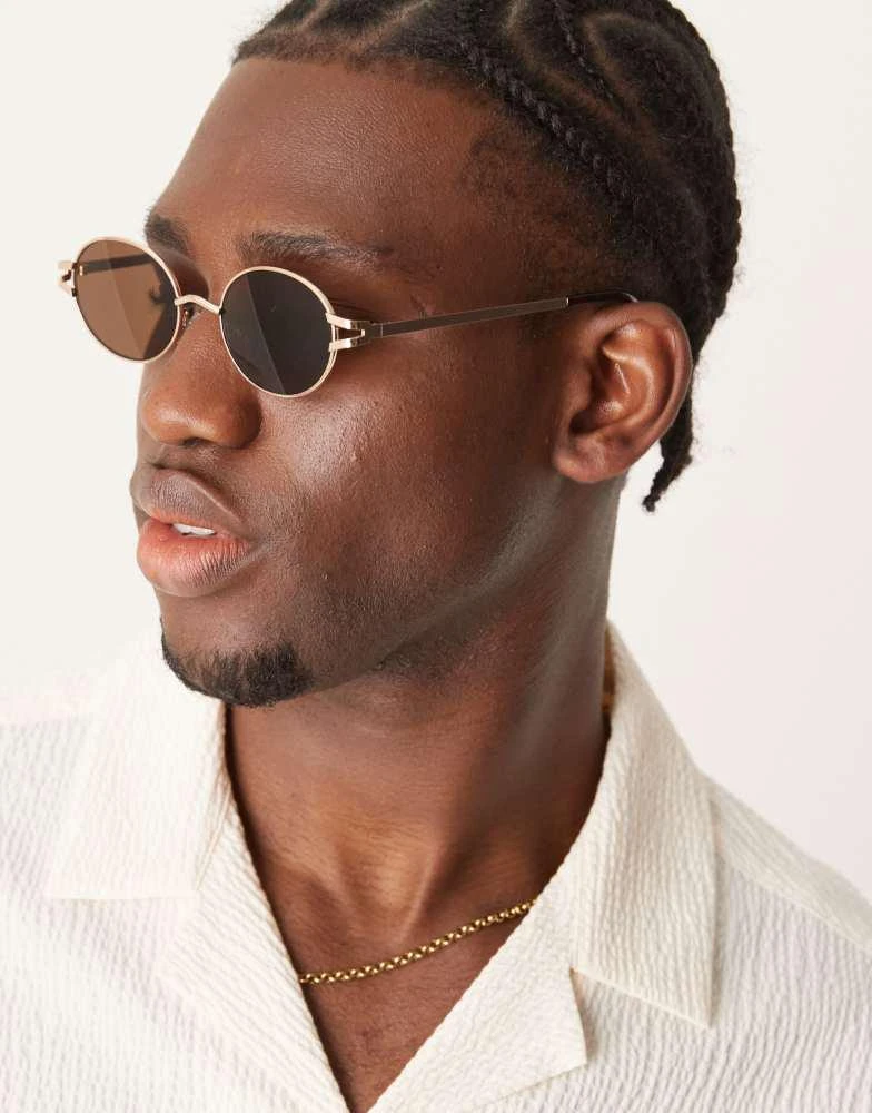 ASOS ASOS DESIGN round slim sunglasses with brown lens and metal frame 1