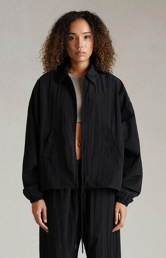 Essentials Women's Jet Black Crinkle Nylon Shell Bomber Jacket 2