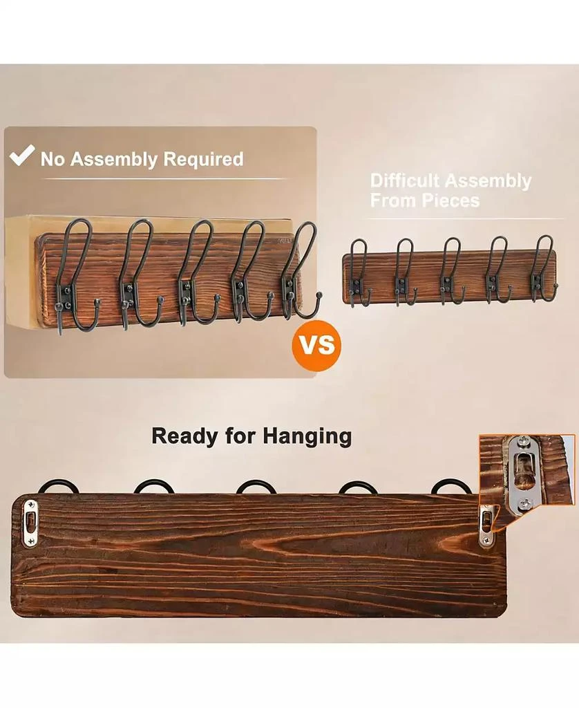 YIGII Heavy Duty Rustic Wall Coat Rack with 5 Metal Hooks 5