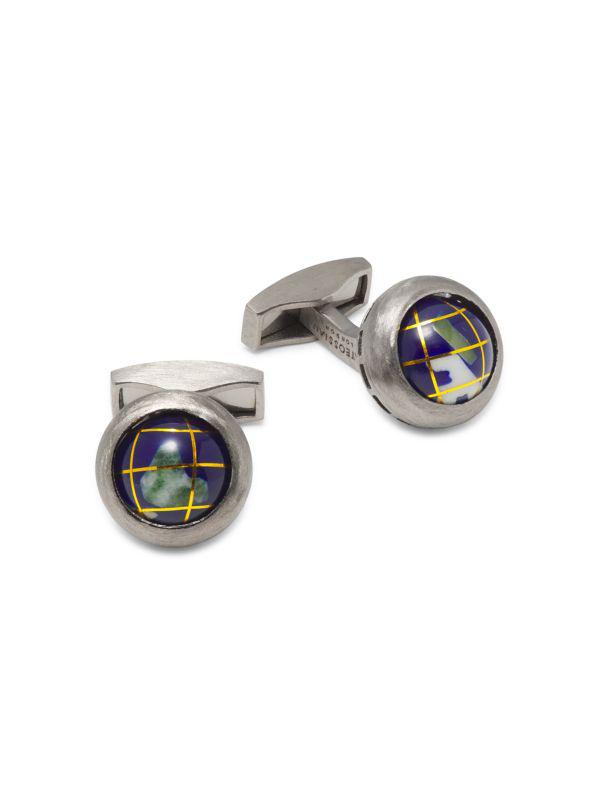 Tateossian Sterling Silver & Lapis Lazuli Revolving Globe Cufflinks