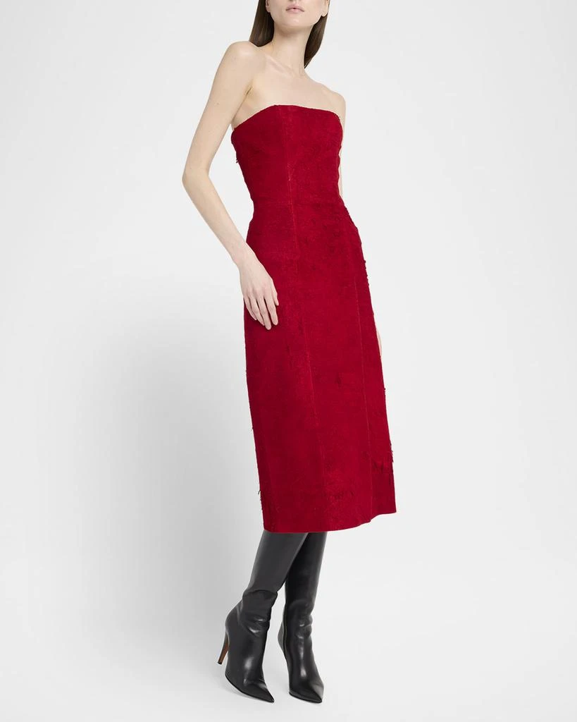Alexander McQueen Strapless Textured Suede Slit Midi Dress 5