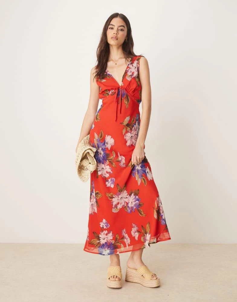 ASOS DESIGN Tall V neck slip midi dress with bust tie detail in red floral  print  On Sale Now with Up to 65% Off | Discover Exclusive Deals & Savings  at
