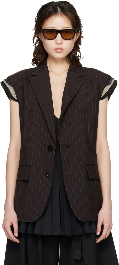 Sacai Brown Chalk Stripe Vest