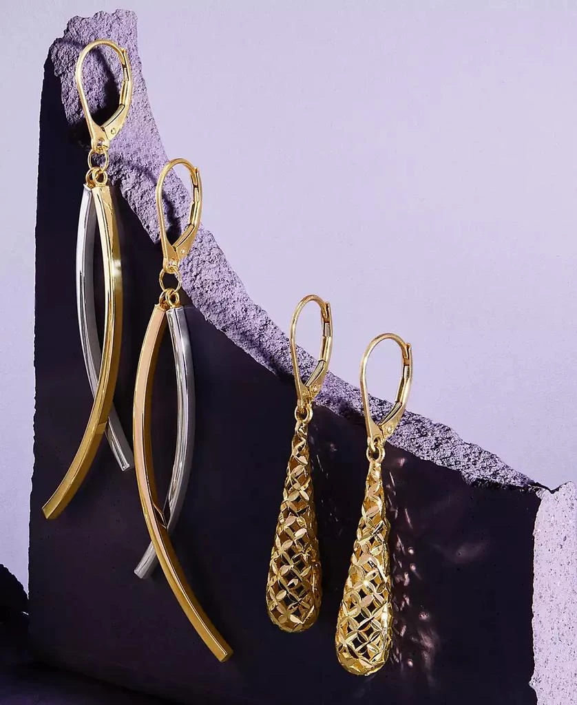 Italian Gold Lattice Work Elongated Teardrop Leverback Drop Earrings in 10k Gold 6