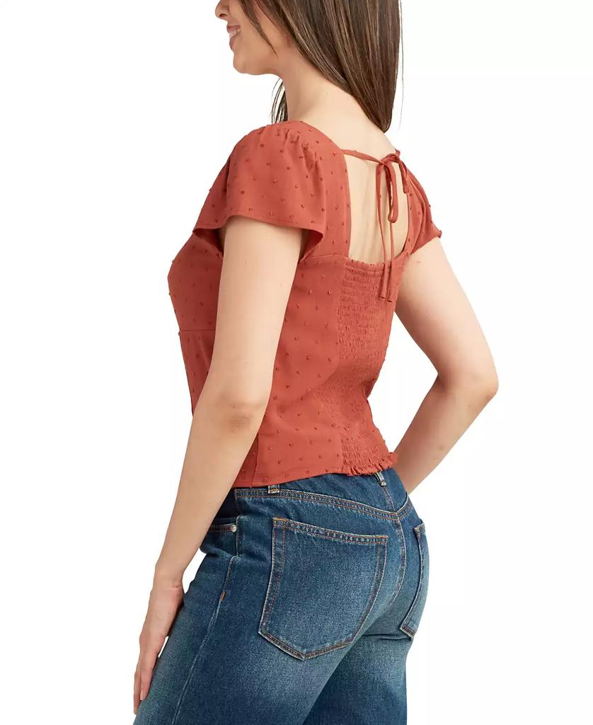 BCX Juniors' Clip-Dot Sweetheart-Neck Top