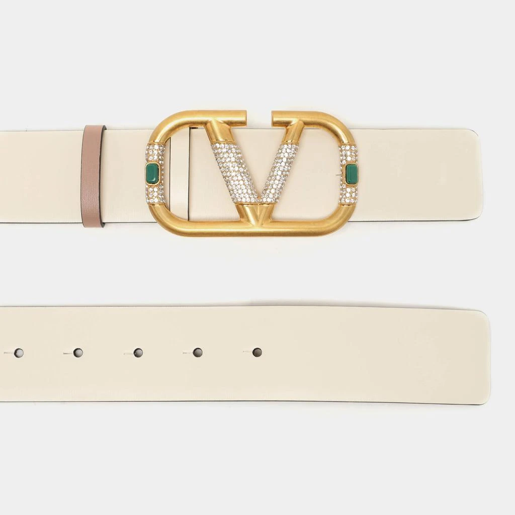 Valentino Belt| Elegant Cream Belt with Gold Buckle Valentino Cream Leather VLOGO Crystal Embellished Buckle  main image 2