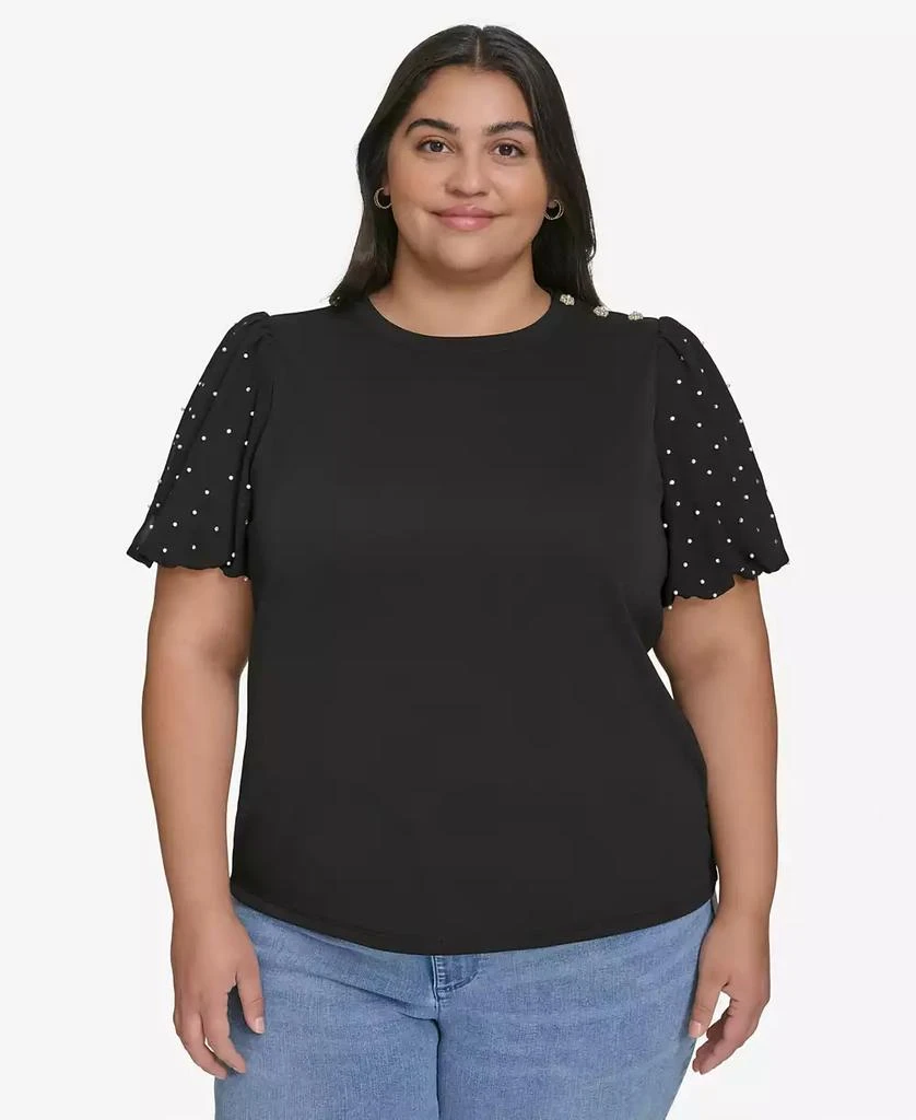 Karl Lagerfeld Paris Plus Size Embellished Puff-Sleeve T-Shirt, Exclusively at Macy's 1
