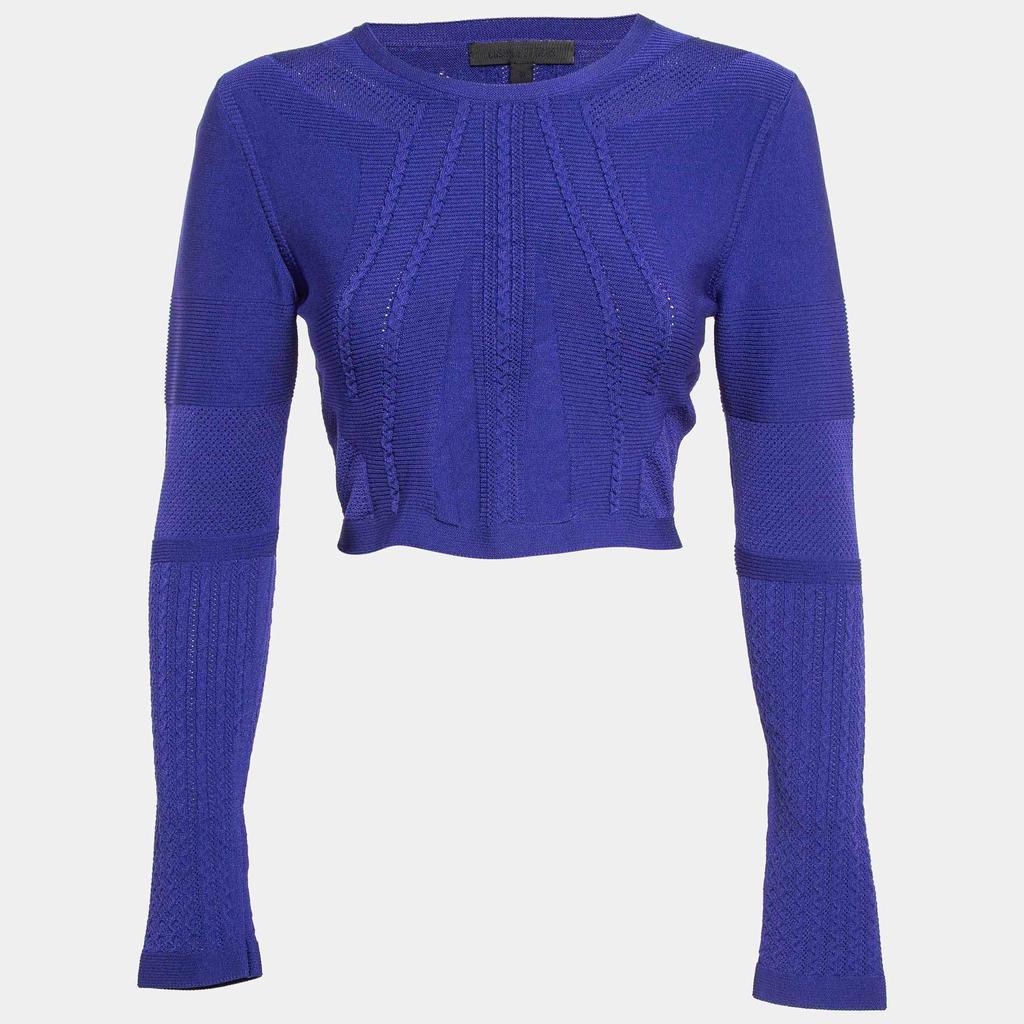 CUSHNIE Cushnie et Ochs Purple Stretch Knit Long Sleeve Crop Top M