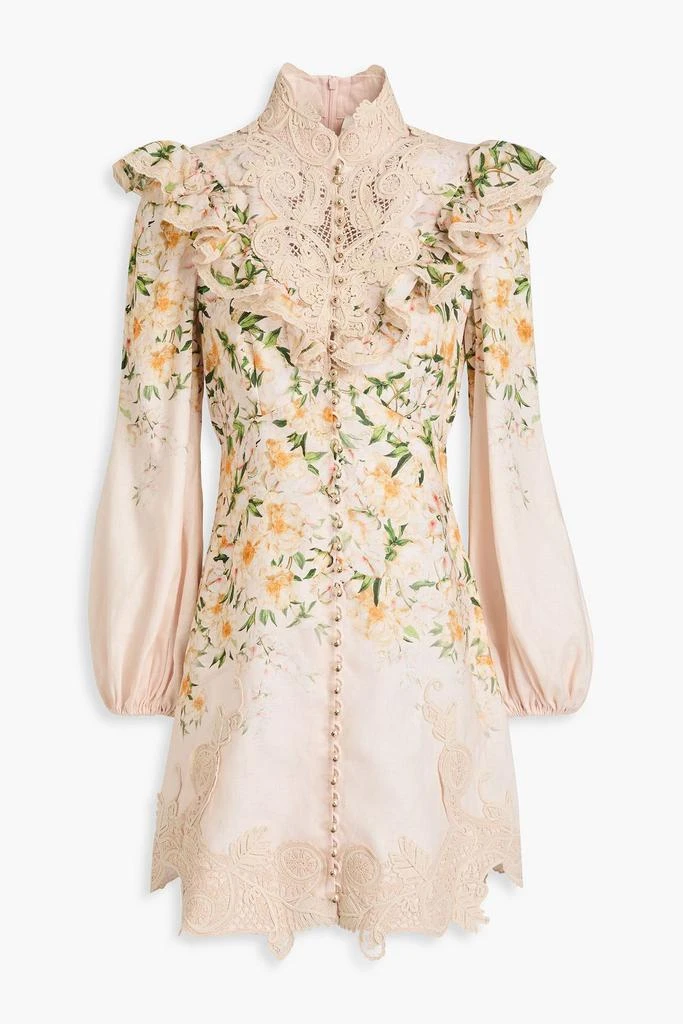Zimmermann Lace-trimmed ruffled floral-print linen mini dress 1
