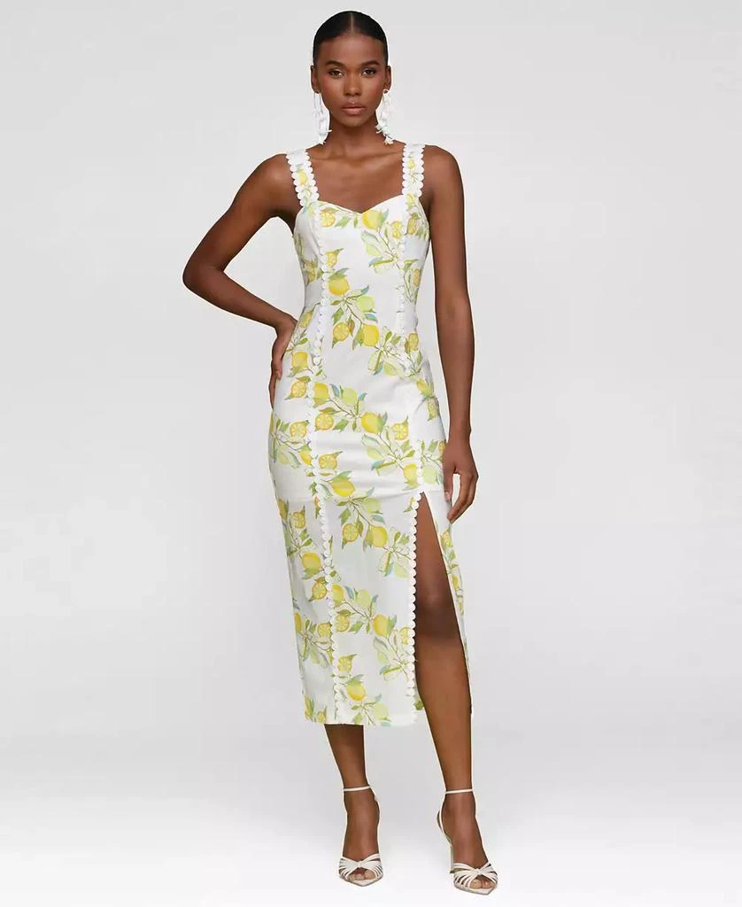 Avec Les Filles Women's Lemon-Print Bodycon Midi Dress 1
