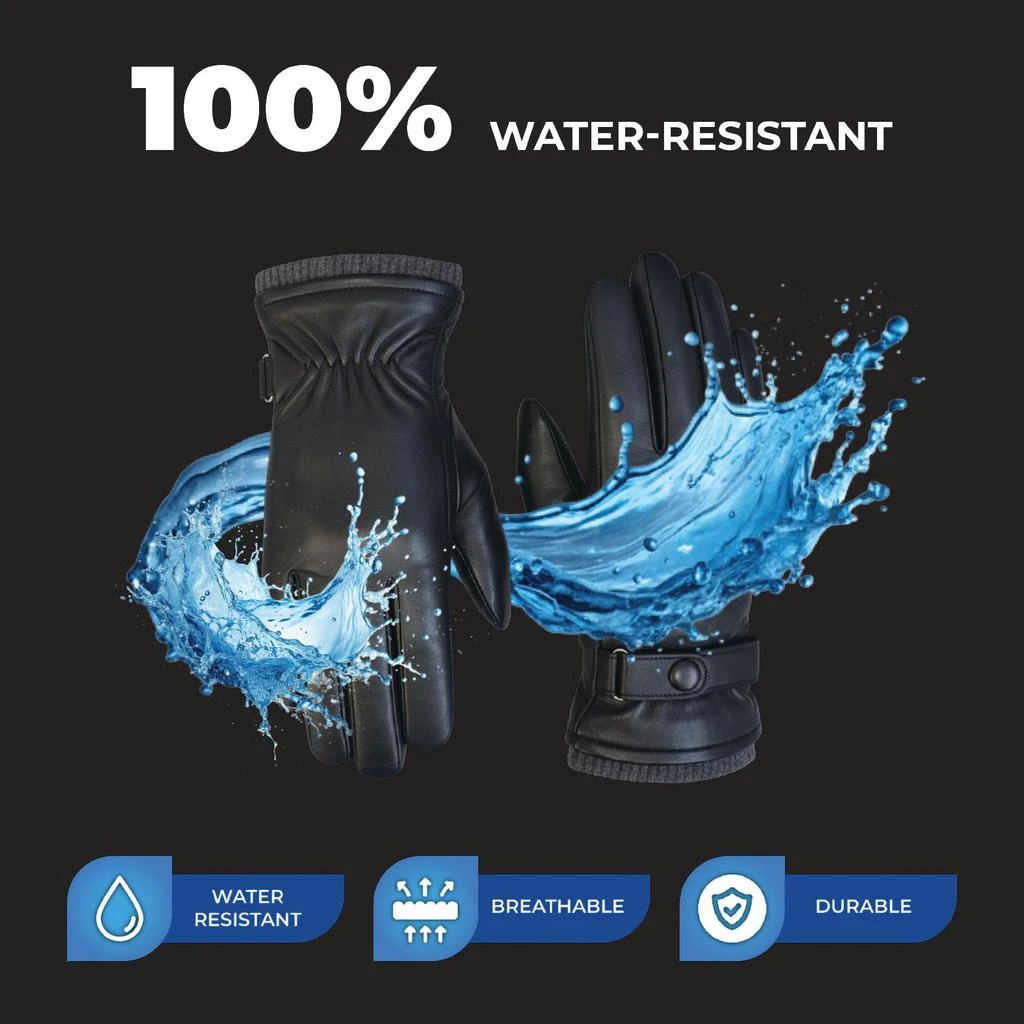 Infinity Leather Men’s Black Italian Leather Warm Wool Lining Winter Bike Riding Driving Casual Gloves 5