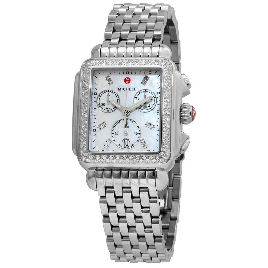 Michele Deco Chronograph Quartz Diamond White Mother of Pearl Dial Ladies Watch MWW06A000775