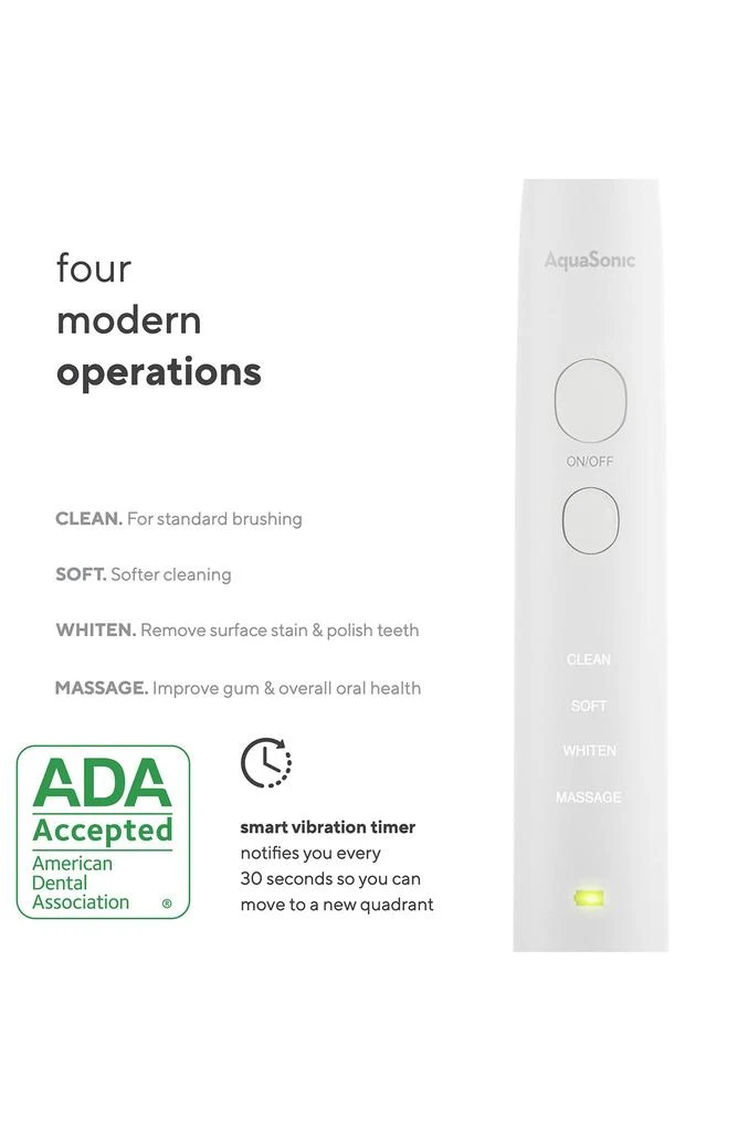 AquaSonic VIBE Series White UltraSonic Whitening Toothbrush with 8 DuPont Brush Heads & Travel Case 6