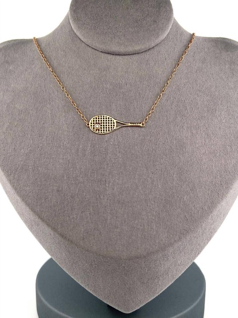 Love Love Tennis Love Love Tennis - Women's Gold Racket + Diamond Ball Necklace
