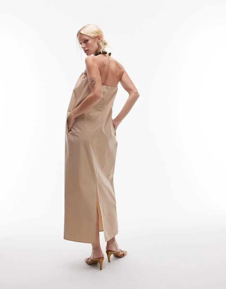 Mango Mango featuring Kaia Gerber premium cotton halterneck midi dress in stone 4