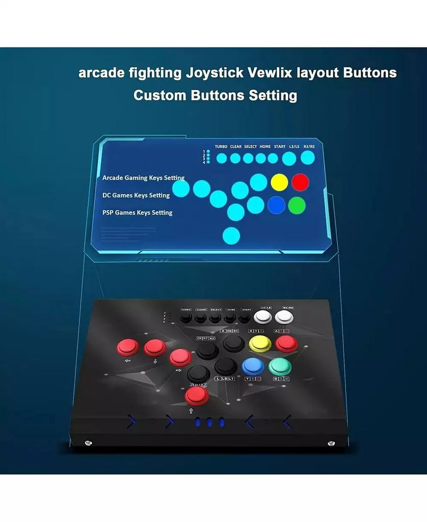 NBCP Arcade Fight Stick, Arcade Fighting Joystick, Street Fighter Controller with Turbo for PS3, Nintendo Switch, PC Windows (7/8/10/11), Android TV Box, Raspberry Pi, NEOGEO Mini 8