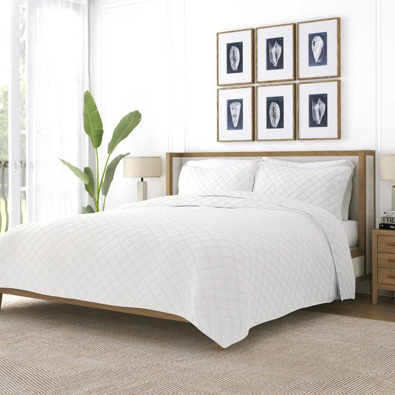 IENJOY HOME Diamond Stitch Dusk Blue Quilt Coverlet Set Modern Ultra Soft Microfiber Bedding 8
