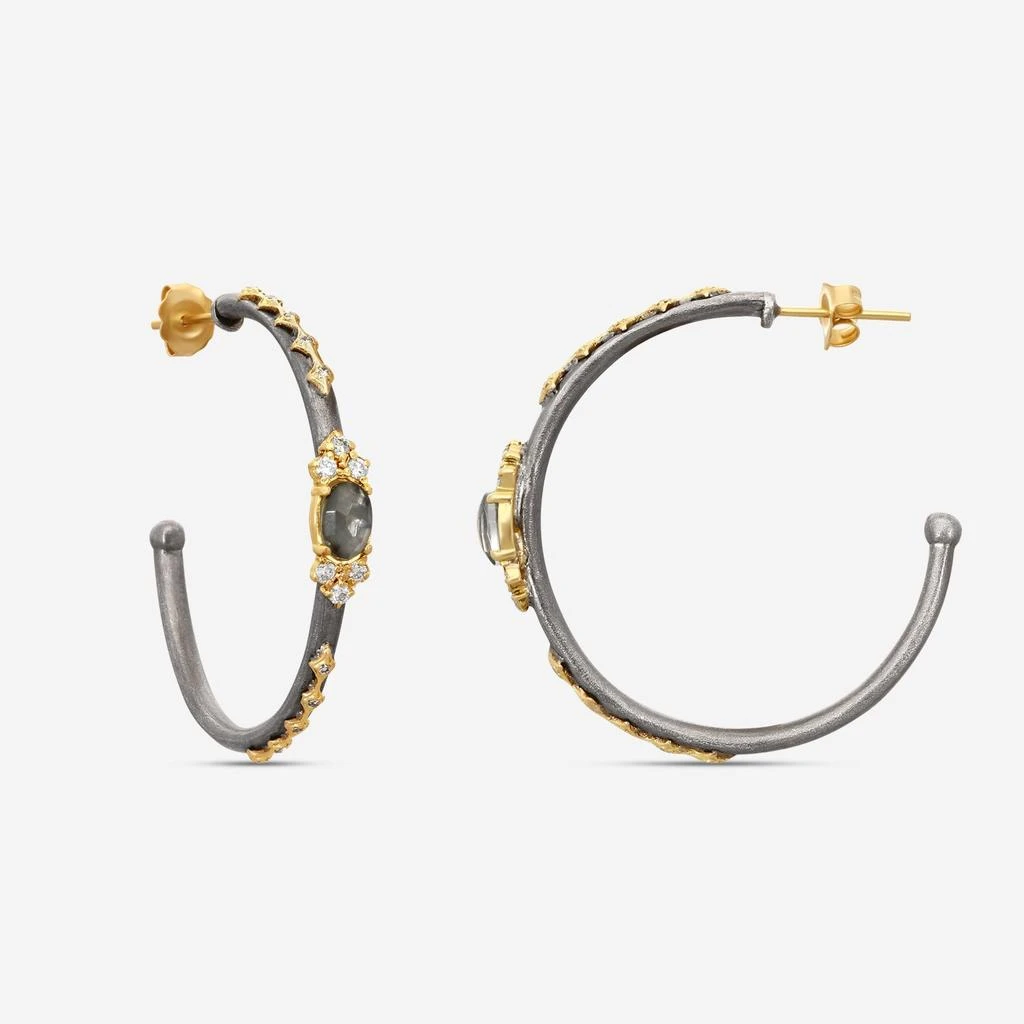 Armenta Armenta Old World 18K Yellow Gold & Grey Sterling Silver Multistone Hoop Earrings 18664 3