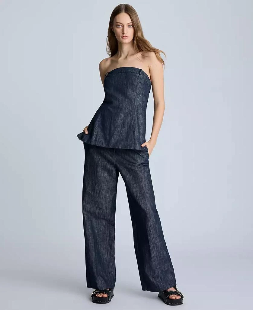 Kenneth Cole Women's Fly Front High Rise Wide-Leg Denim Pants 5