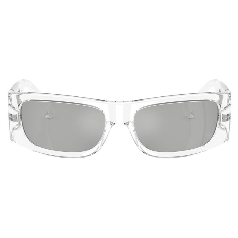 Versace Versace Rectangle Full Rim, with a Transparent frame and Clear Mirror Silver lens.