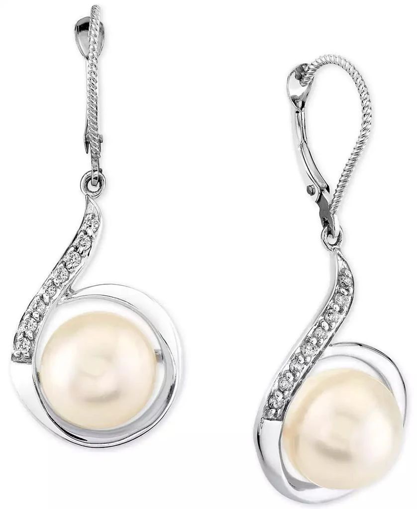 Macy
s Cultured Freshwater Pearl (10mm) 
Diamond (1/6 ct.t.w.) Swirl Leverback Drop Earrings in 14k White Gold