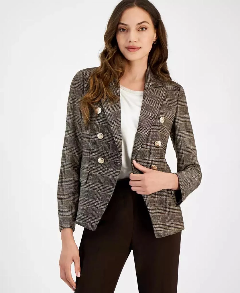 Tahari Women's Plaid One Button Double Breasted Blazer 4