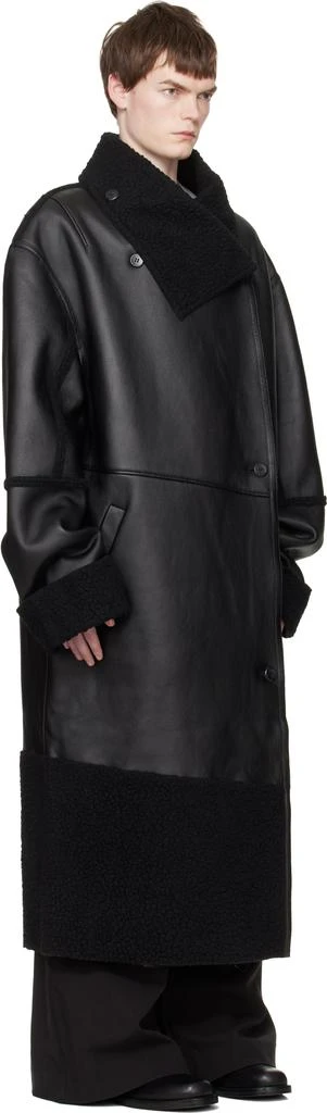Entire Studios Black Long Leather 
Faux-Shearling Coat 2
