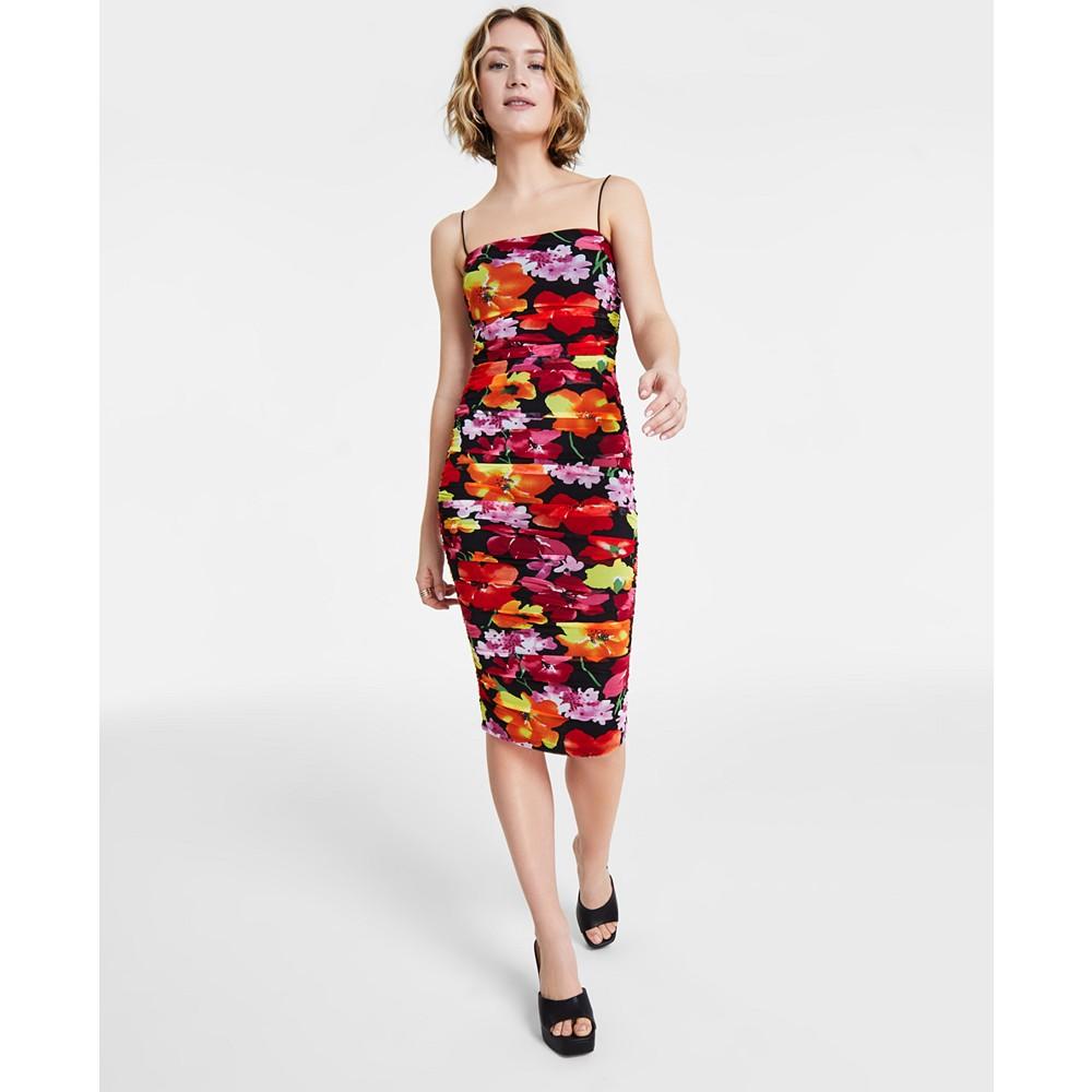 B Darlin Juniors' Bungee-Strap Ruched Bodycon Midi Dress