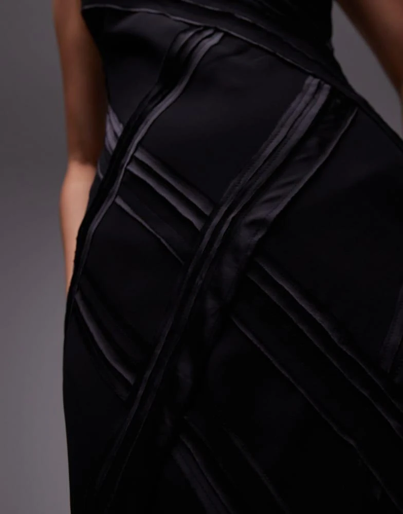 Topshop Topshop premium raw seam detail midi slip dress in black 3