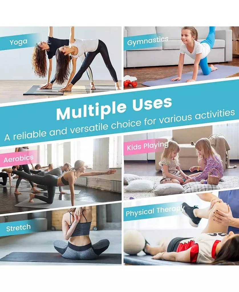 GOUUN 4-Panel PU Leather Folding Exercise Mat with Carrying Handles-Pink 
Blue 3