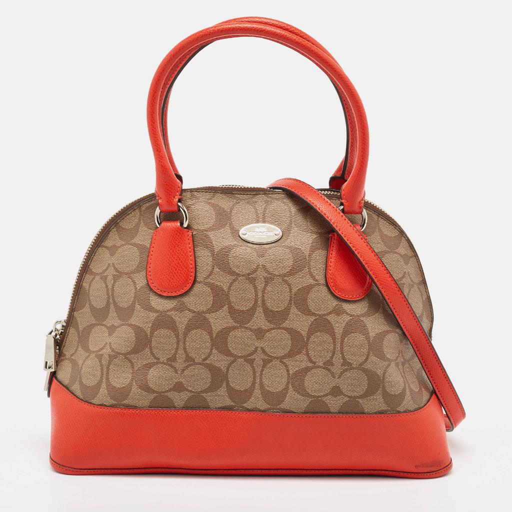 Coach Coach Orange/Signature Coated Canvas and Leather Cora Dome Satchel