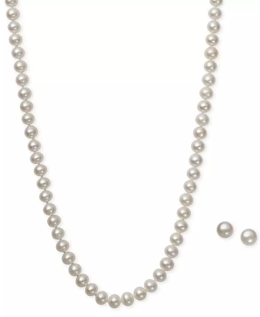 Macy's White Cultured Freshwater Pearl (6mm) Necklace and Matching Stud (7-1/2mm) Earrings Set in Sterling Silver 1