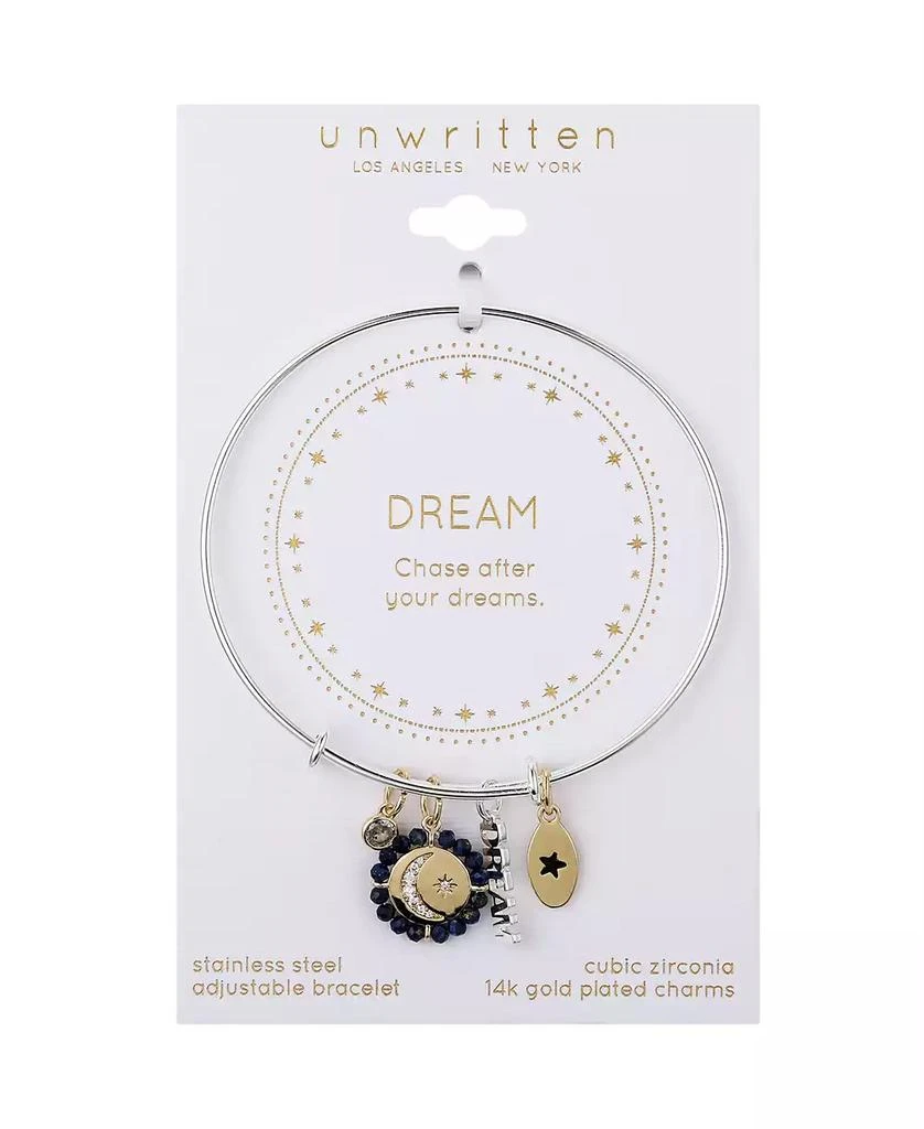Unwritten Cubic Zirconia Moon and Star Silver Plated "Dream" 14K Gold Plated Charm Bangle Bracelet 2