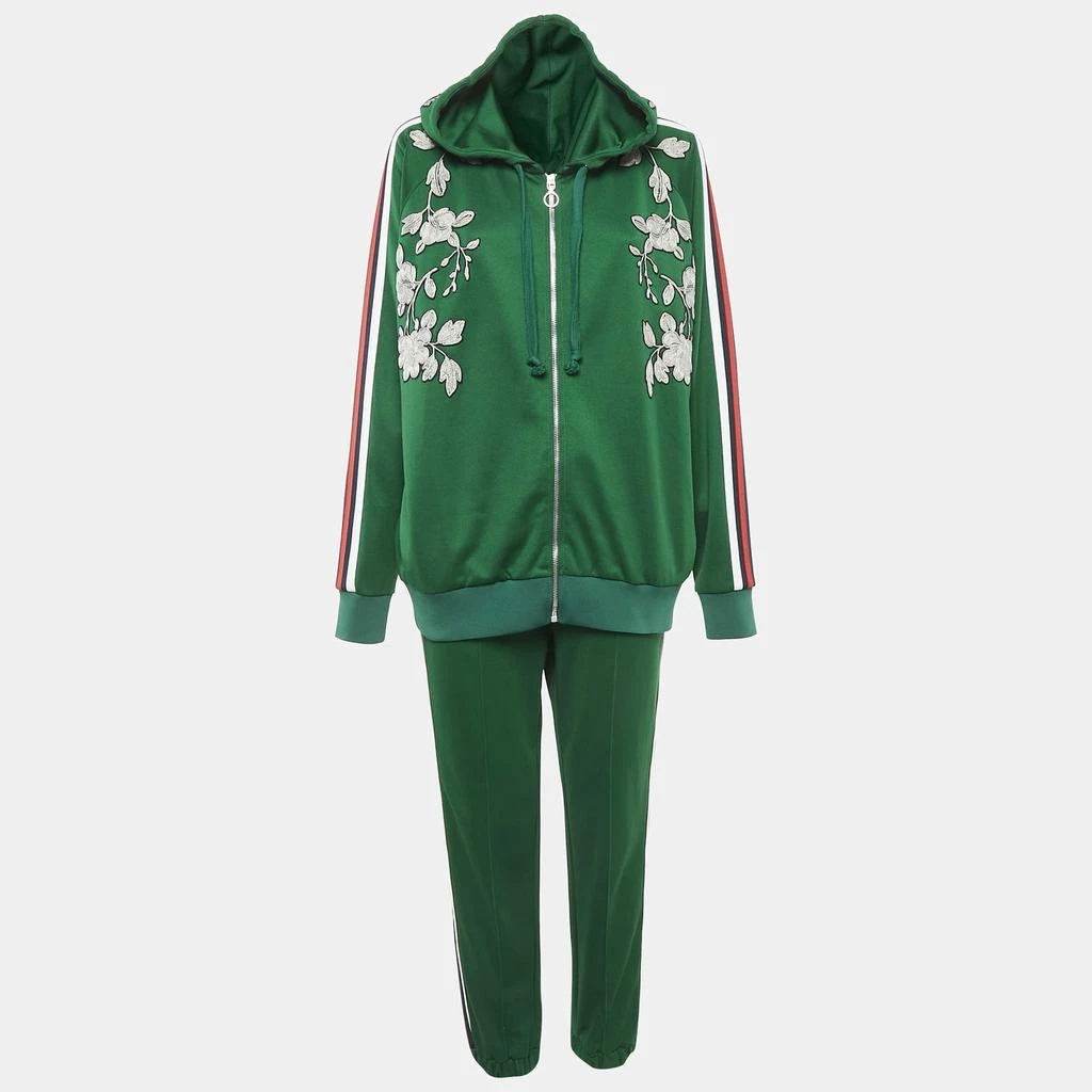 Gucci Gucci Green Floral Embroidered Cotton Blend Knit Tracksuit XL/L 1