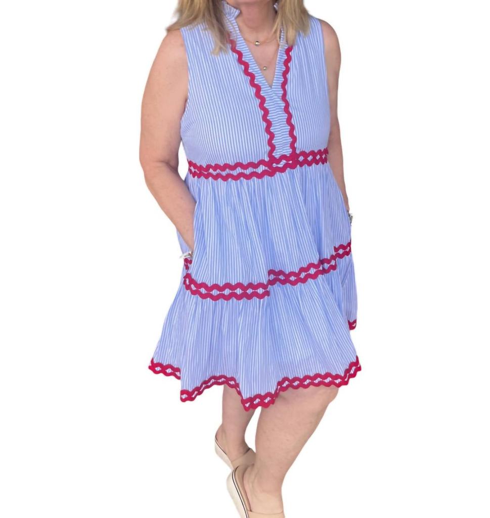 entro Striped Mini Dress In Baby Blue/red/white