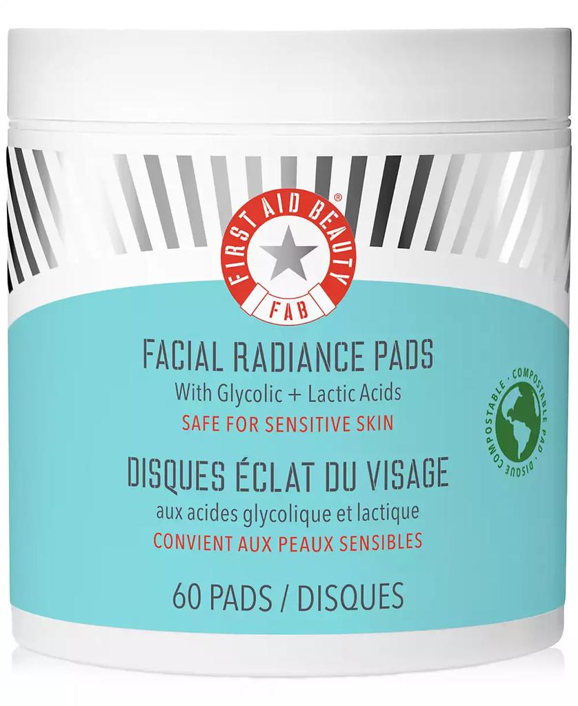 First Aid Beauty Facial Radiance Pads with Glycolic + Lactic Acids – Exfoliating Pads with AHA, 60 pads